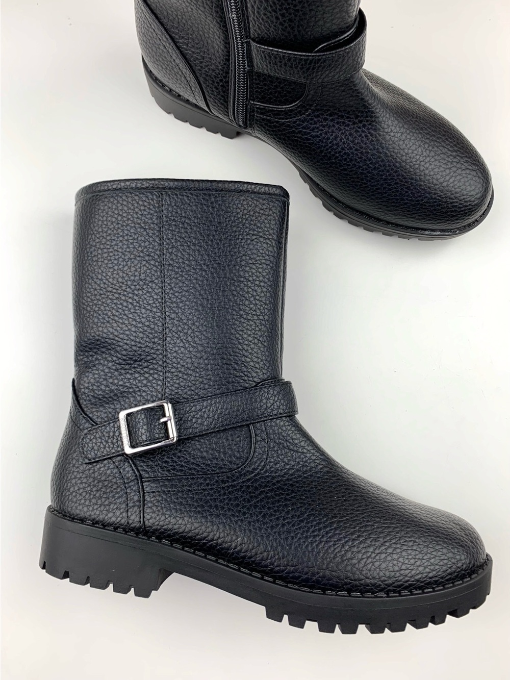 Nautica Kiraz Buckle Calf Boots Black Faux Leather Zipper Women's 7 Moto Biker